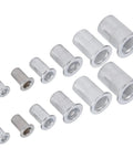 Aluminum Rivet Nuts Set With Flat Head And Anti Rust Finish, shown in various sizes for threaded inserts.
