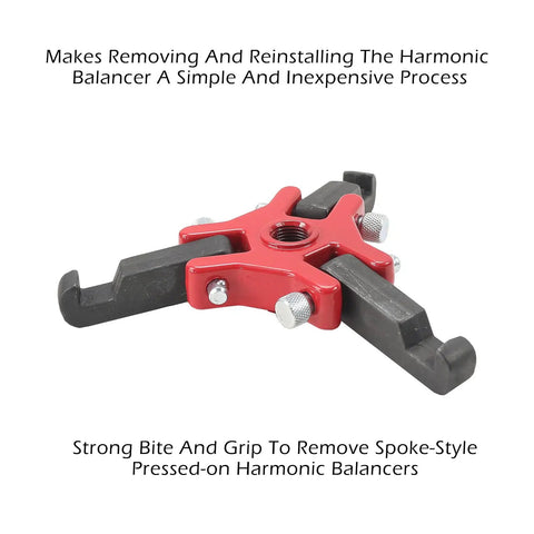 3 Jaw Harmonic Balancer Puller Tool Kit For Crankshaft Pulley Removal Wicked Strong Set showing reliable red steel claws for easy use.
