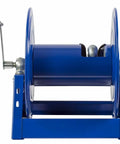 Front view of Heavy Duty Hand Crank Steel Hose Reel 1125-4-200 Series, Built Tough 1/2 Inch By 200 Feet, 3000 PSI, All Welded Steel A Frame, Blue