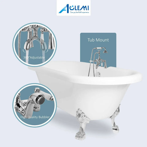 Clawfoot Tub Faucet With Handheld Spray And Spout, Double Lever Bathroom Mixer Tap, Vintage Victorian Telephone Shape Shower Set in chrome.