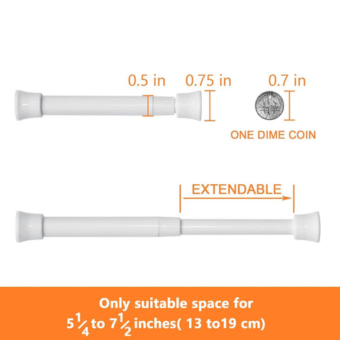 Two Pack Ultra Slim Tension Curtain Rods 5.25 To 7.5 Inches Adjustable No Drill No Tools Required For Narrow Windows and Cupboard Dividers White Ideal For Tiny Spaces Quick Install In Seconds with coin comparison for size.