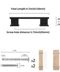 Diagram of Two Pack 3.75 Inch Matte Black Cabinet Pulls for Kitchen Cabinets and Dressers 96mm Hole Centers with dimensions
