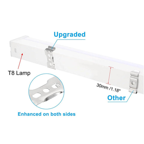 20 Pack T8 LED Light Clips For Fluorescent Tubes Stainless Steel Mounting Brackets With Screws, close-up view