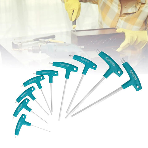 Heavy Duty Hex Wrench Kit With Double Tips T Handle For Precise Screw Tightening Made From Premium 45 Steel Tool Set That Holds Up Tough Jobs, nine-piece set