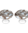 Rock Solid White And Brown Marble Pattern Round Cabinet Knobs With Screws Drawer Pulls And Handles Set Of Two viewing top down view with smooth crystal glass surface.