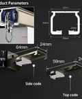 Solid As A Rock Aluminum Sliding Barn Door Rail Kit One Lane Track detail showing smooth rollers and mounting parameters.