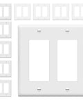 Durable 2-Gang Decorator Wall Plate for Light Switch and Receptacle, White Polycarbonate Thermoplastic, 10 Pack displayed