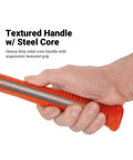 Person holding Heavy Duty 12 Pound Dead Blow Hammer With Orange Polyurethane Head Round Ergonomic Grip 36 And A Half Inch Length Non Mar Shock Absorbing