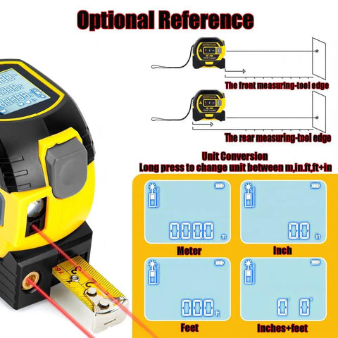 Sick 3 In 1 Laser Tape Measure With Digital Distance Reader And Pro Laser Crosshair. Fire Accuracy For Construction And Diy Projects. Packs 16 Foot Steel Tape Plus 197 Foot Laser Sight. An Absolute Game Changer For House Refits And Floor Layouts.