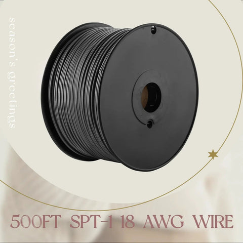 Eighteen Gauge Two Conductor SPT One Electrical Wire Bulk Pro Grade For Lamp Cord And Landscape Lighting UL Listed Black 500 ft Spool