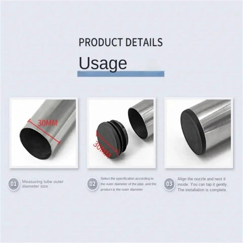 Awesome 8-Piece Black Plastic End Cap Set With Round Blanking Plugs And Pipe Inserts For Chair Legs, Tubes, And Hydraulic Systems Including O-Ring Sizes From 10Mm To 60Mm Perfect For Sealing And Stopping Flow In Any Cool Setup Today. 30mm black plastic pipe end cap on stainless tube
