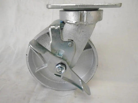 Hardcore Kingpinless Swivel Casters With Top Lock Brake 6X2 Inch semi steel wheel with brake lever for heavy equipment.