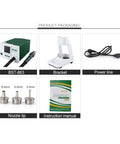 Product packaging of Hot Air Rework Soldering Station With Touch Screen LCD 1200W including BST-863, bracket, power line, nozzle tips, manual