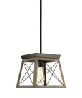 Coastal 1-Light Mini Pendant in Antique Bronze for Rustic Farmhouse Vibe with open cage design, ideal for hallway lighting.