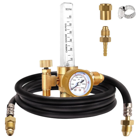 Pro Grade Argon CO2 Gas Regulator Flow Meter With 6.8 Foot Hose for TIG and MIG welders, CGA 580 compatible, accurate 0 to 60 CFH gauge