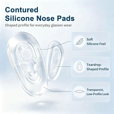 Hella Comfy Universal Silicone Nose Pads For Glasses 12 Pairs With Anti Slip Air Cushions And Micro Screwdriver Kit, contoured shape, soft silicone material.