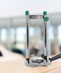 Adjustable Electric Drill Stand With 45 Degree Angle Drill Guide Holder, aluminum base, for woodworking, vertical position.
