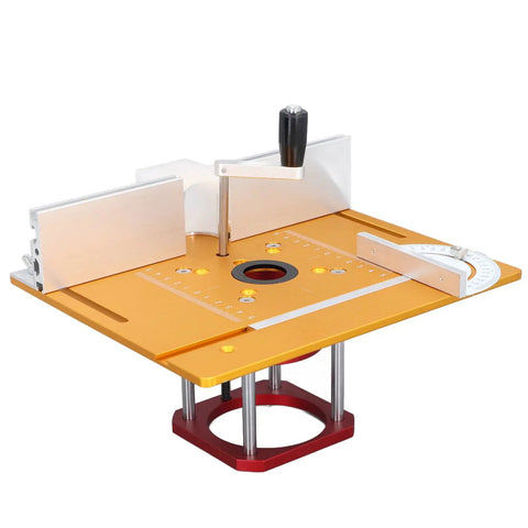 Rock Solid Router Lift System With Smooth Crank Dial Hella Sturdy Aluminum Base Precision Insert Plate Miter Fence And Alignment Ruler For Knockout Woodworking Builds on workbench with height adjustment features.