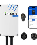 Solid As A Rock 40 Amp Level 2 Electric Vehicle Wall Charger With Smart WIFI Tracking And Hassle Free Scheduling For Home Garages Featuring Rugged Metal Casing Indoor Outdoor Ready Nema 14 50 Plug And J1772 Nacs Connector Included with app and connectors.