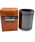 LM4UU Through LM20UU Linear Bearings And Shaft Bushings Kit next to box, high carbon, for CNC DIY projects.