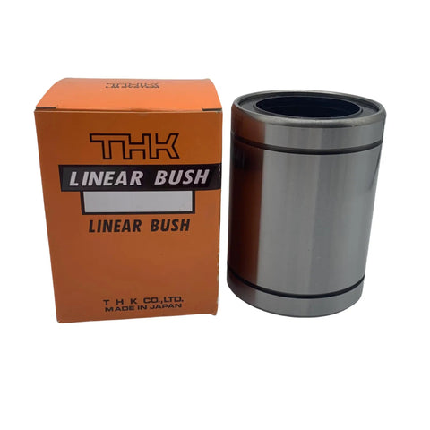 LM4UU Through LM20UU Linear Bearings And Shaft Bushings Kit next to box, high carbon, for CNC DIY projects.