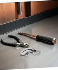Heavy Duty Stainless Steel Curved Concealed Cabinet Hinges Pair With 90 Degree Limit Stopper For Smooth Door Swing and Rock Solid Cabinet Setups No Sweat Assembly with tools on light surface.