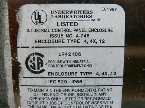 Label on Heavy Duty Type 4X Industrial Control Panel Enclosure 12 Inch Depth Weatherproof Electrical Cabinet Built For Rough Industrial Jobs