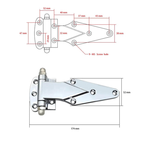 Diagram and image of 6 Inch Heavy Duty Door Hinges For Cold Storage Freezers With 180 Degree Adjustable Knuckles And Smooth Operation