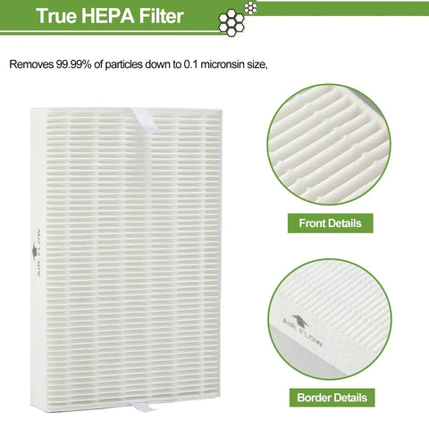 Close-up of Six Pack HPA300 Compatible HEPA Filters showing filter texture and details for air purifier series replacement HRF-R3.