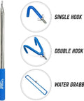 Telescoping Disc Golf Retriever Pole 16 Inches To 16 Feet Blue Grabber For Quick Disc Recovery with single, double hooks and water grabber