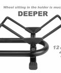 Bike Floor Parking Rack Stand for Mountain, Road, and Fat Bikes, Dope Push In Design, showing deep wheel holder detail.