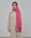 Woman wearing Cozy Large Blanket Wrap Shawl For Women, Soft Thick Knit Scarf Neck Warmer, 86x16 inch, Luo Orange Green