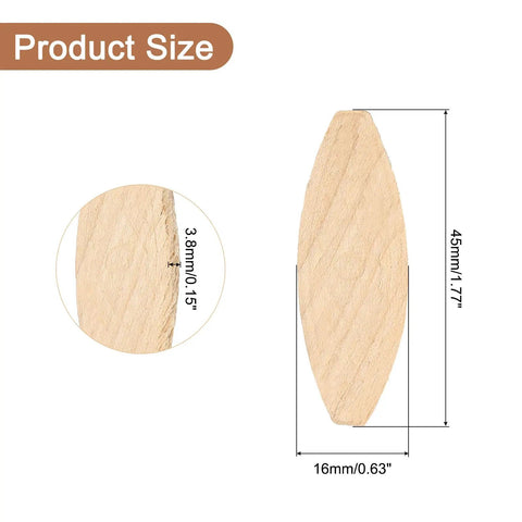 1000 Pack Wood Joiner Biscuits 45x16x3.8mm Beech Wood Durable Joinery Tools size diagram