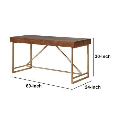 Game Changing Adjustable Standing Desk With Dang Sturdy Gold Metal Legs And Smooth Walnut Top Featuring No Sweat Height Adjustments For Cozy Bedrooms Or Epic Gaming Setups, 60x24x30 inches.