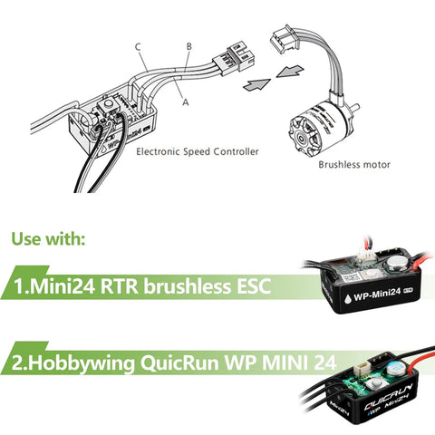 Diagram of ESC and motor connections, compatible with SCX24 Brushless Beast Power Upgrade QUICRUN Outer-1621SL 3500KV Kit