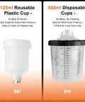 125ml Reusable Plastic Cup and 650ml Disposable Cups for Premium Hvlp Air Spray Gun Kit Featuring Dual Precision Nozzles