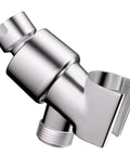 Adjustable Shower Head Holder For Handheld Showers With 360 Degree Swivel Ball Joint Chrome ABS Bracket Mount close-up, chrome finish
