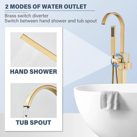 Floor Mount Freestanding Bathtub Faucet Set With High Flow Swivel Spout Chrome Finish Handheld Shower Mixer; tub and shower modes