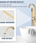 Matte Black Freestanding Bathtub Faucet Floor Mount Tub Filler with High Flow Shower and Handheld Mixer, 2 water modes