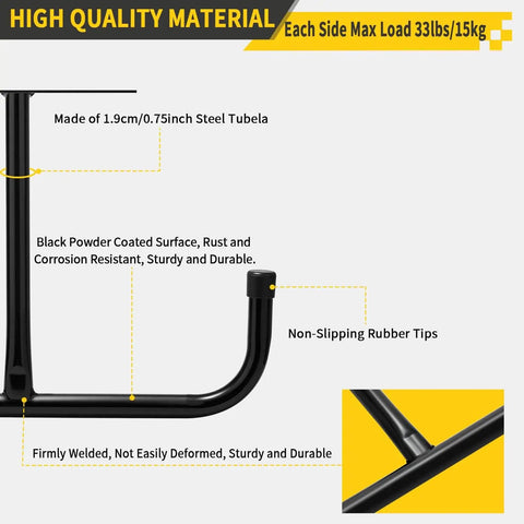 Close-up of black steel tube with non-slip tips used in Overhead Garage Storage Racks 4 Pack With Four Hooks, Heavy Duty Ceiling Shelf System Totals 444 Lb Capacity.