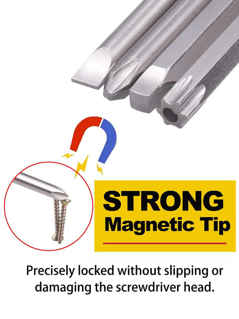 30 Pack 1/4 Inch Hex Shank Magnetic Screwdriver Bits Set, 6 Inch Long Bits, strong magnetic tip illustration with S2 steel