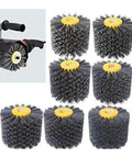 Heavy Duty Pro Grade Abrasive Wire Drawing Wheel Drum Burnishing Polishing Brush For Woodworking Furniture And Floor Refinishing 120x100mm 180 Grit 1 Pack Ideal For DIY Pros showing multiple brushes and a tool.