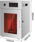 Real Deal Commercial Food Dehydrator Featuring A Durable Rotary Drum And Hella Simple Digital Timer For Making Tender Jerky Sweet Dried Fruit Flavorful Sausages And Garden Produce 7 Kilogram Capacity with timer and side view.