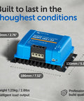 BlueSolar MPPT Solar Charge Controller For Panels And Batteries, 150V 35A, compact blue unit showing dimensions and specs