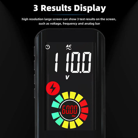 3 Results Screen of Smart Digital Multimeter With Color LCD Display 6000 Counts Auto Range Rechargeable Battery showing 110V.