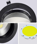 WKNHHL Recessed Lighting Housing Trim Kits Led Spotlight Aluminum Black Embedded Integrated Round Indoor Home Commercial Recessed Downlight Mall Porch Floodlight,Warm Light,Neut, close-up view showing lens and housing details.