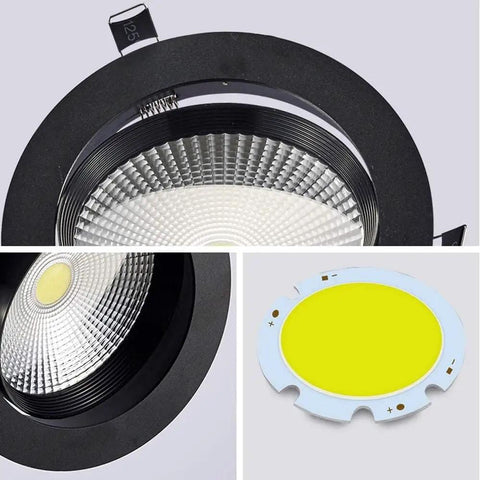 WKNHHL Recessed Lighting Housing Trim Kits Led Spotlight Aluminum Black Embedded Integrated Round Indoor Home Commercial Recessed Downlight Mall Porch Floodlight,Warm Light,Neut, close-up view showing lens and housing details.