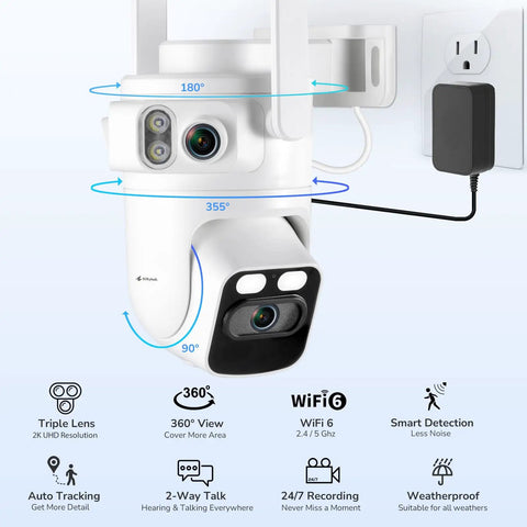 Wireless Triple Lens 2K Security Camera System All In One Outdoor With 360 Degree Pan And Tilt Motion Detection Auto Tracking