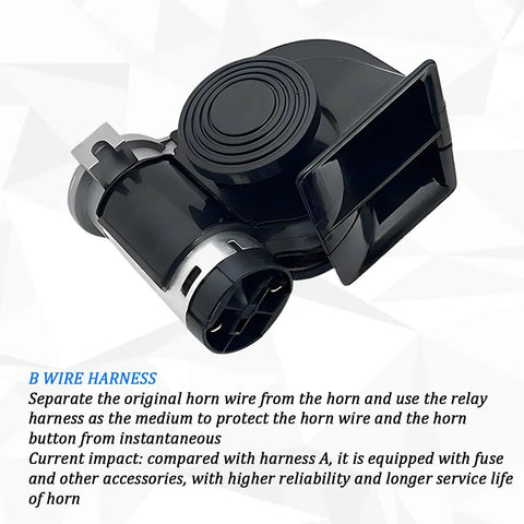 Top Shelf Heavy Duty Dual Tone Electric Air Horn With Badass 150db Thunder Blast 12v Direct Connect Wiring Harness close-up view