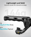 Lightweight NATO Top Handle With Quick Release NATO Rail For DSLR Camera Cages, ergonomic silicone grip, black aluminum, 144g on scale